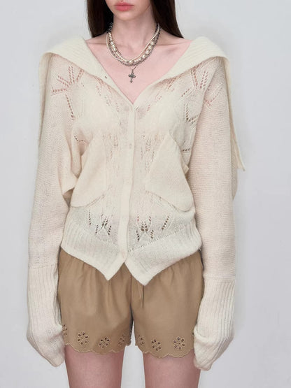 Hollow Knit Collar Cardigan