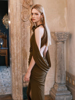 Deva High-Slit Halter Backless  Dress