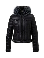 Denim Trim Fur-Collar Down Jacket