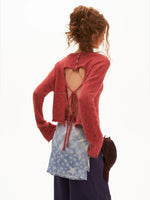 Mohair Open-Back Cropped Knit Sweater