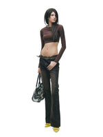 Studded Contrast Stitch Cropped Top
