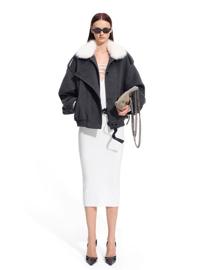 Faux Fox Fur Wool-Blend Aviator Jacket