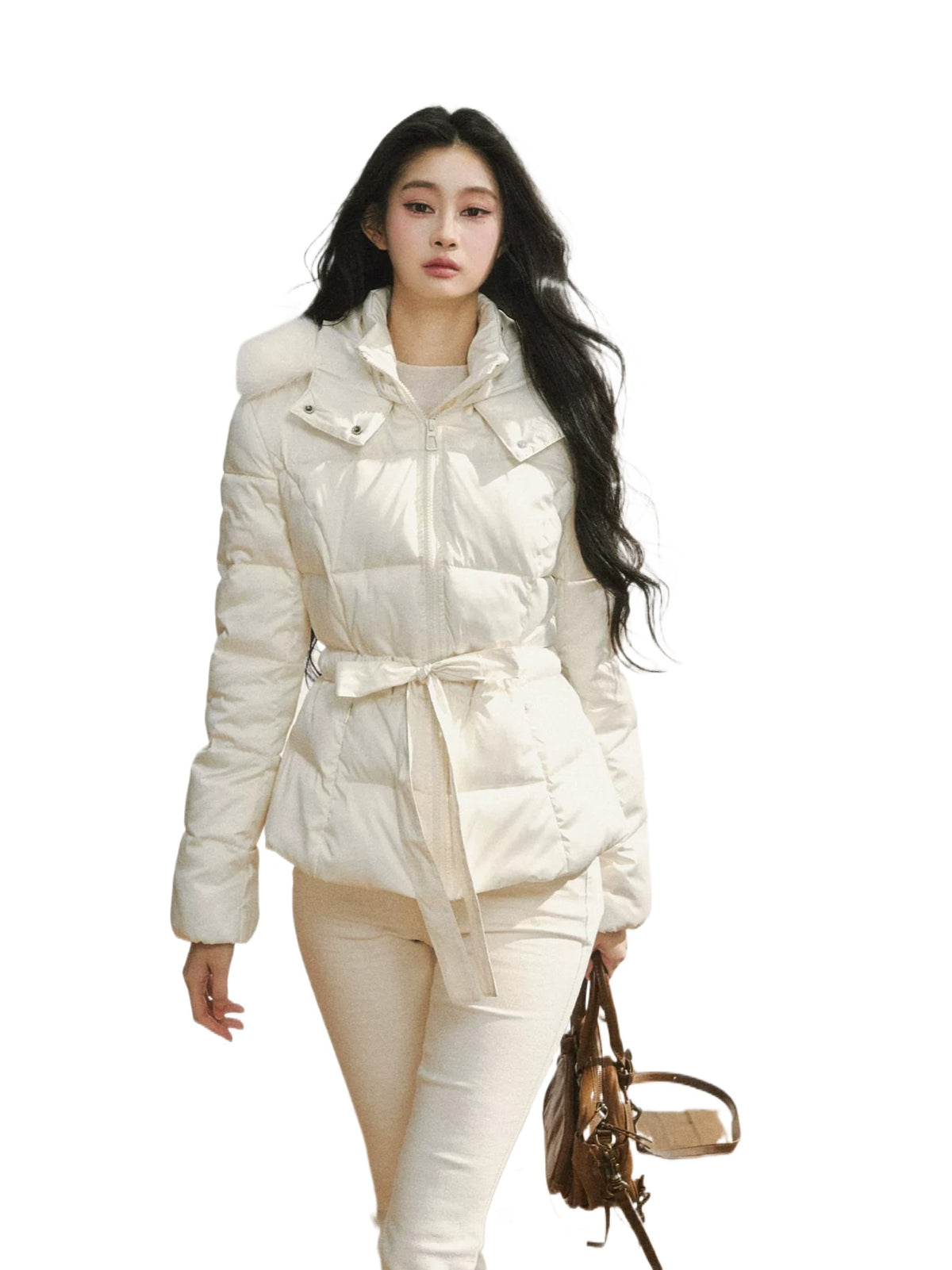 White Detachable Fur Collar Down Jacket