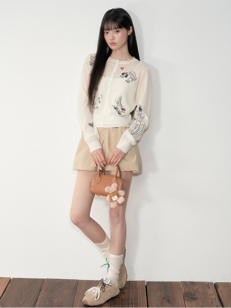 Embroidered Puppy Sun-Protective Knit Cardigan