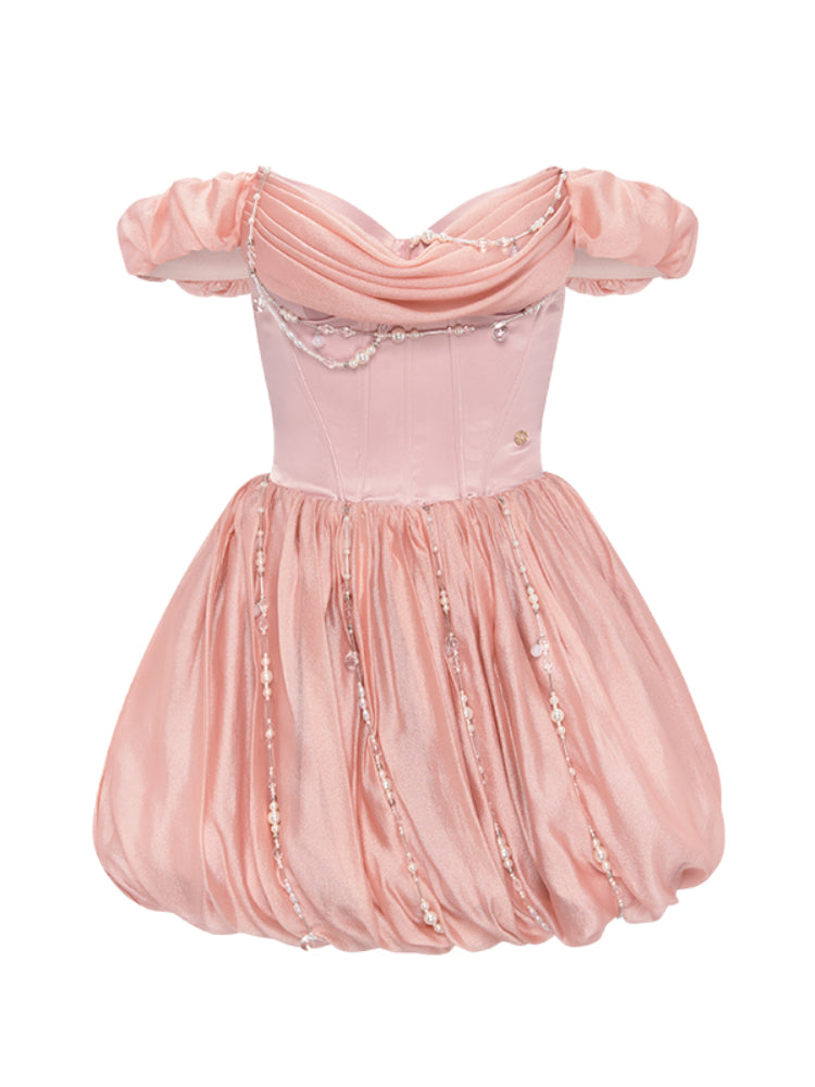 Strapless Waist Cinched Puff Dress