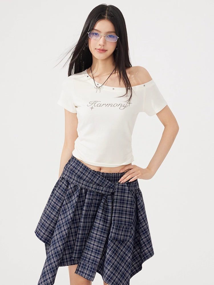 Plaid Tie Up Irregular Shirt Skirt