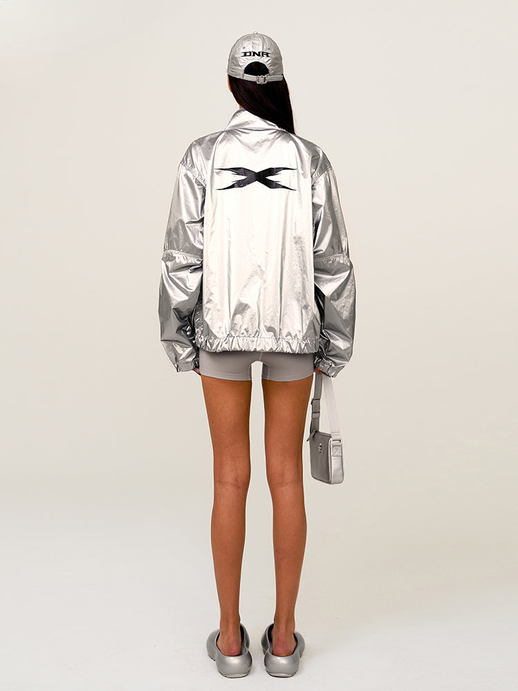 Silver &amp; Black Loose Oversized Sports Jacket