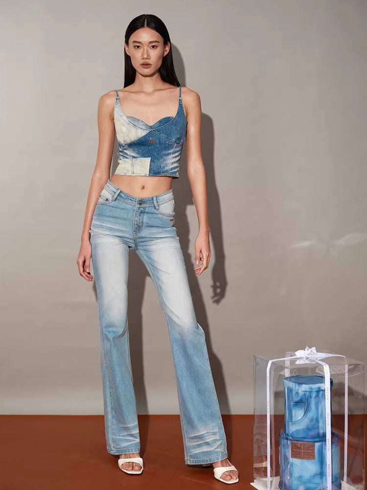 +5CM N5 Wave Washed Straight Jeans