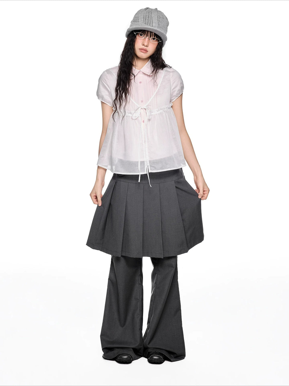 Pleated Skirt Flare Pants
