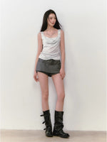 Rivet Embellished Small Cowl-Neck Camisole