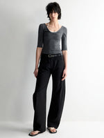 Twist Neck Waist-Tying T-shirt