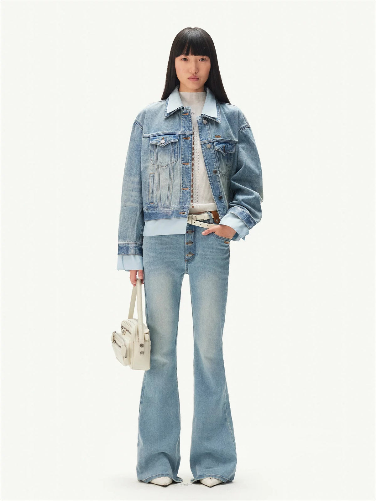 +5CM N1 Washed Suede Flare Jeans