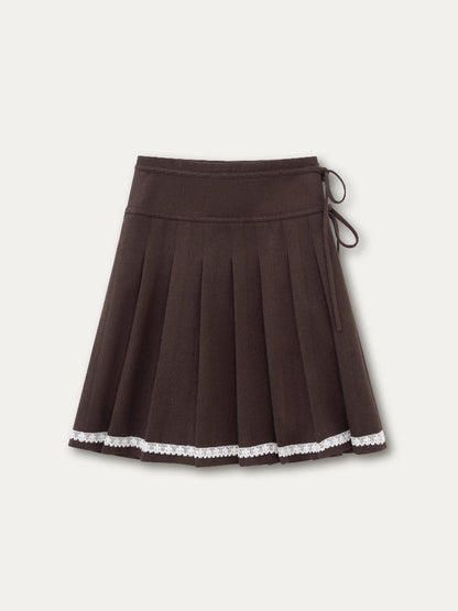 Brown &amp; Gray Wool Pleated Lace Skirt