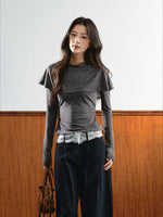 Layered Collar Ruched Knit Top