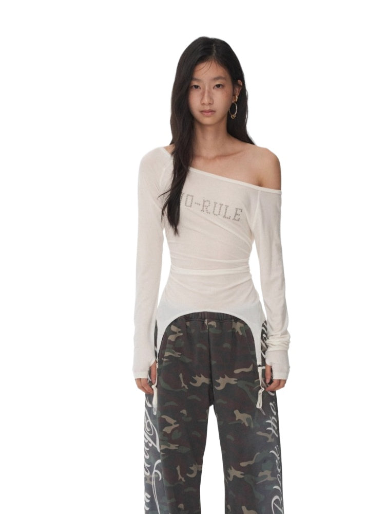 Garter Rhinestone Ruched Knit Top