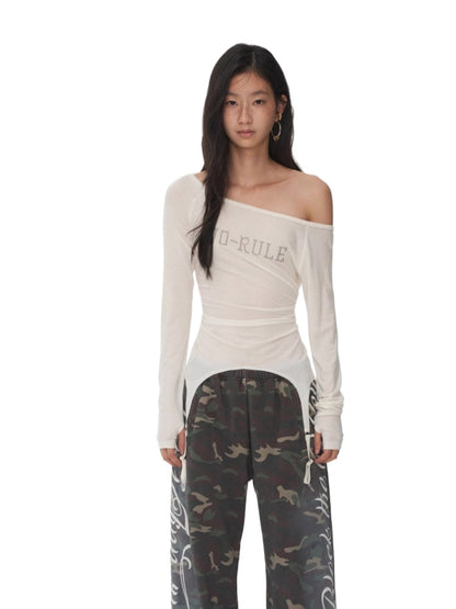 Garter Rhinestone Ruched Knit Top