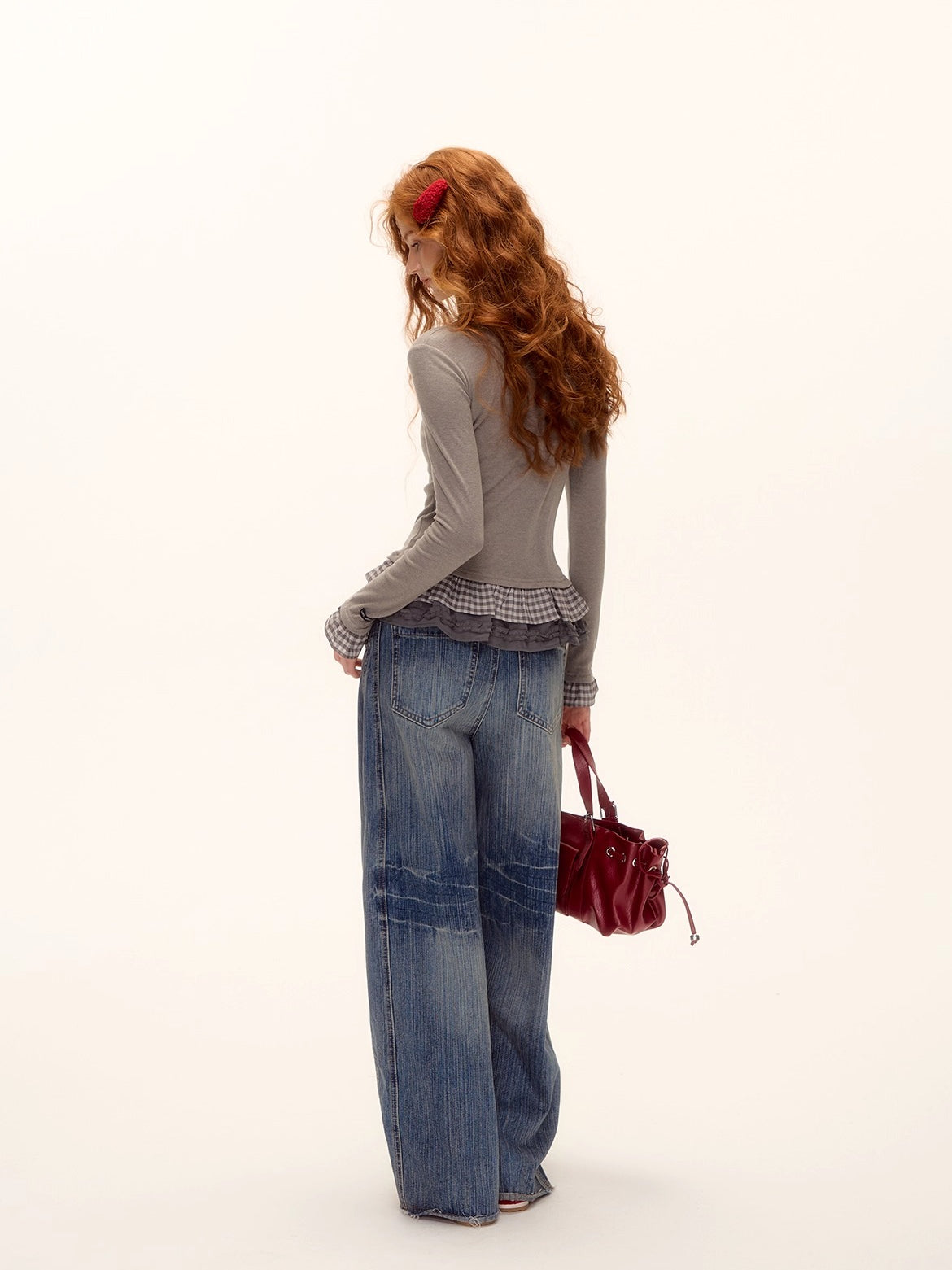 Wool Blend Tencel Plaid Knit Top