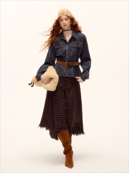 Washed Denim Belted Polo Shirt