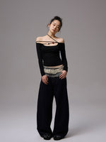 Double Waistband Raw Denim Wide-Leg Jeans