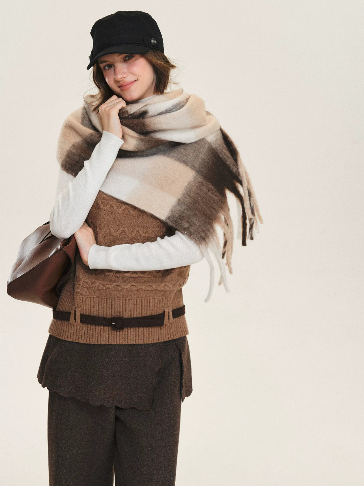 British Style Checked Fringed Scarf