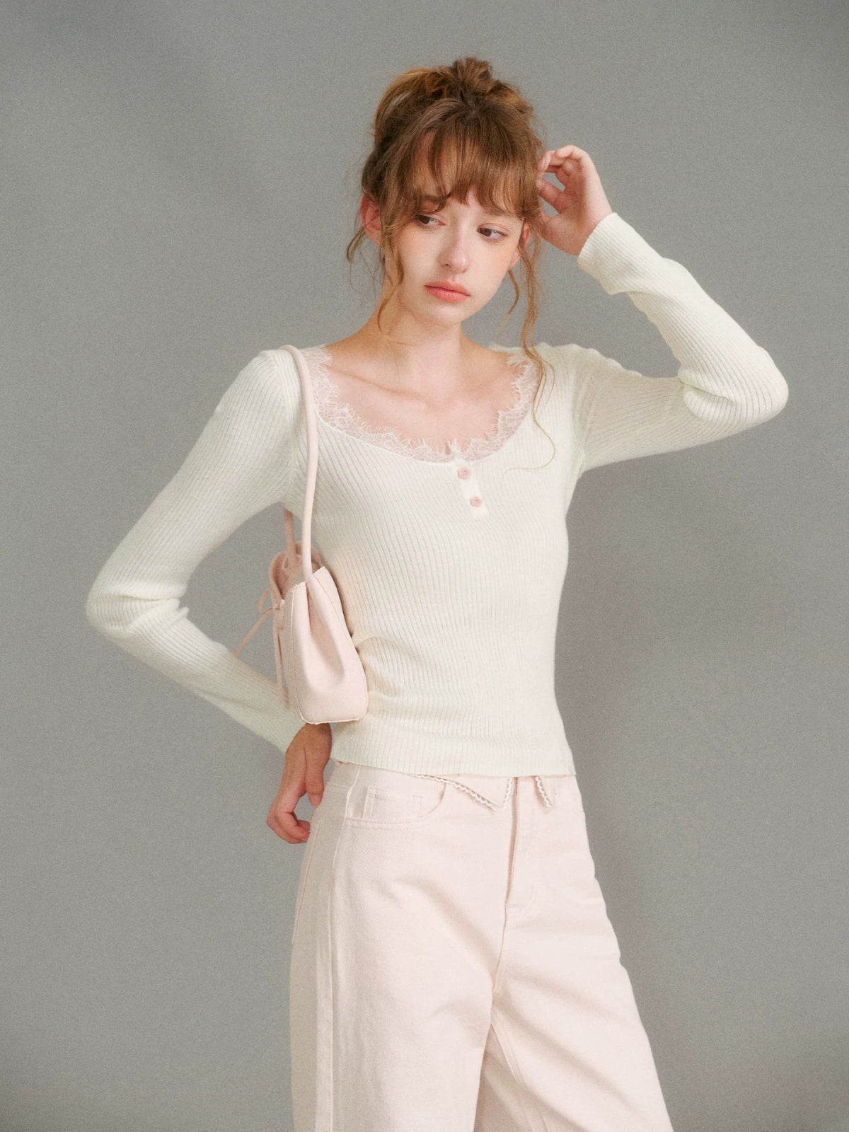 Lace Trim Knit Top