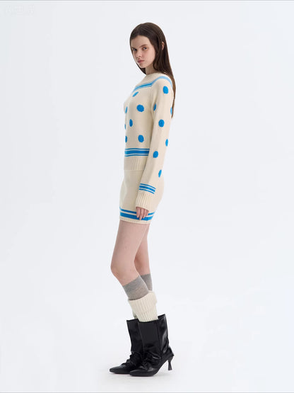 Color-block Striped Polka Dot Knit Dress