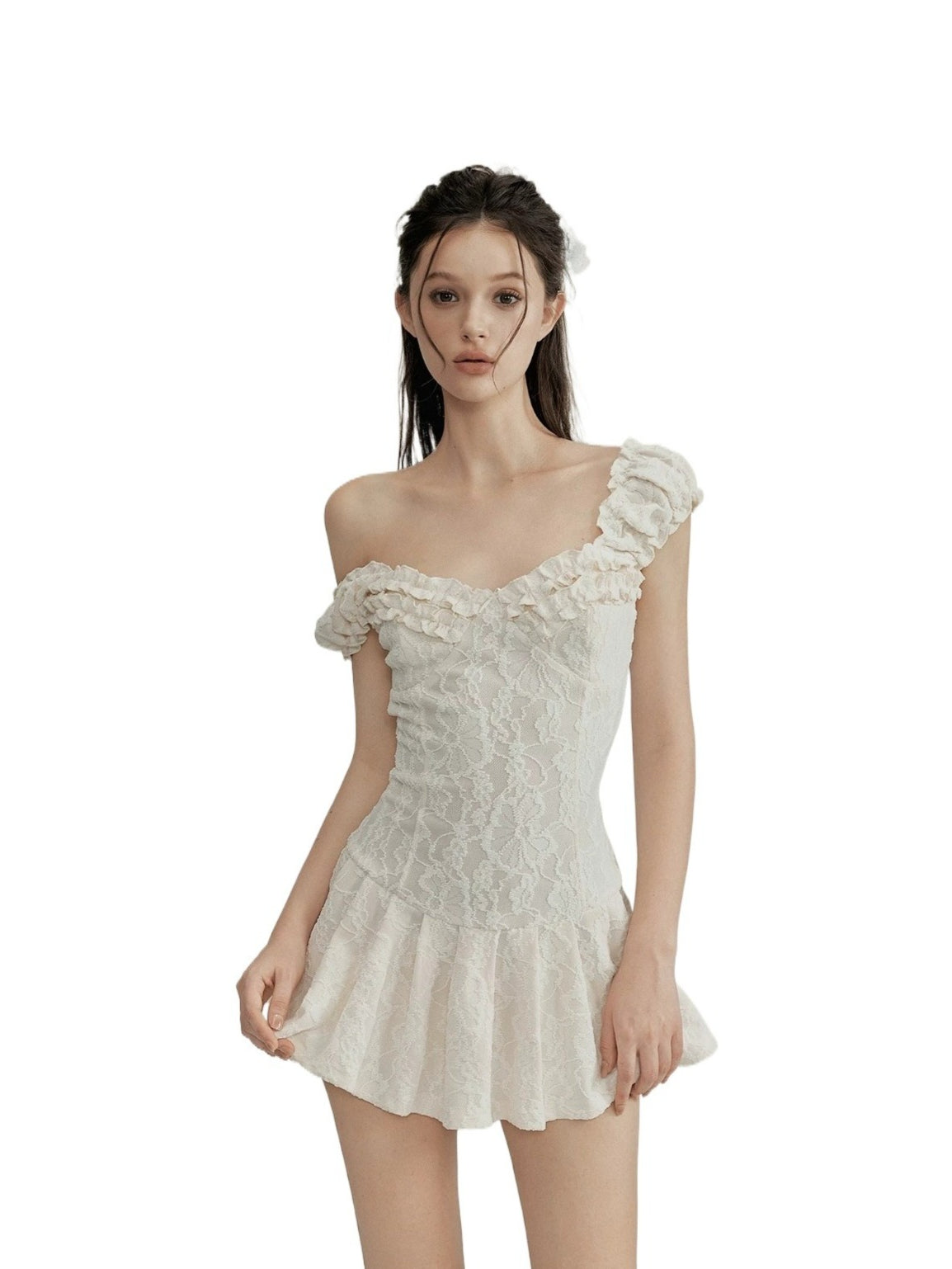 Jacquard Ruffle Mini Dress