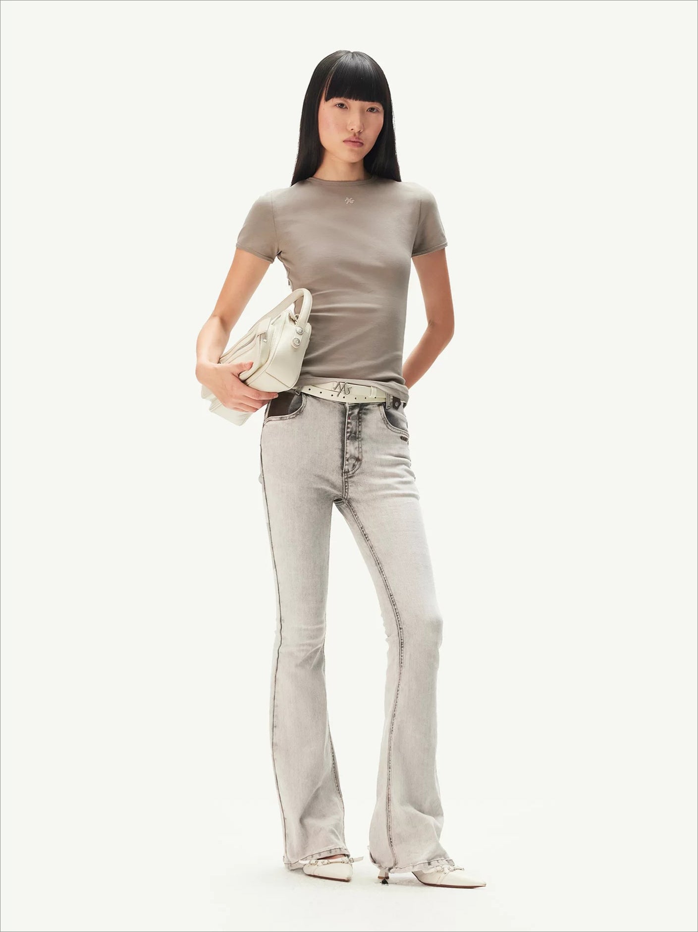 +5CM N1 Washed Suede Flare Jeans