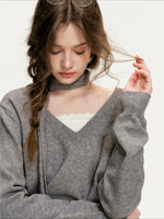 Gray Contrast Sweater & Scarf Set