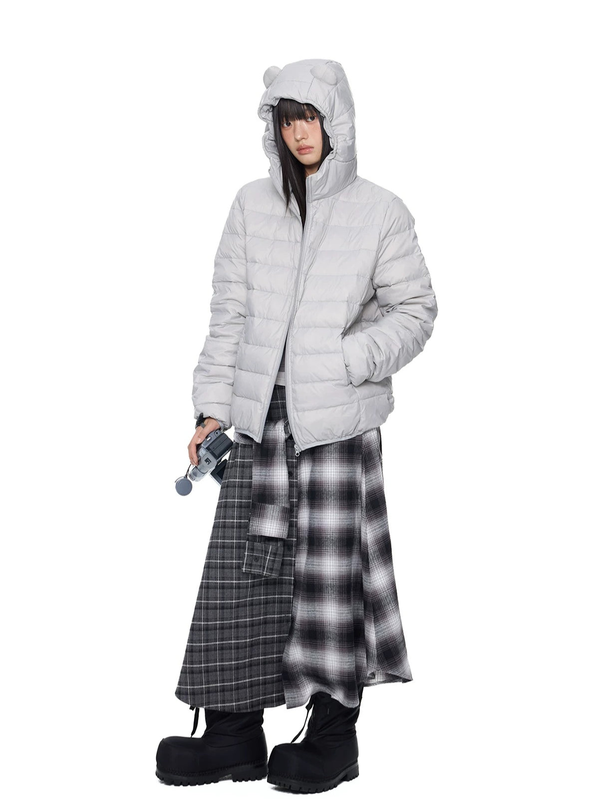 Plaid Waist A-Line Skirt