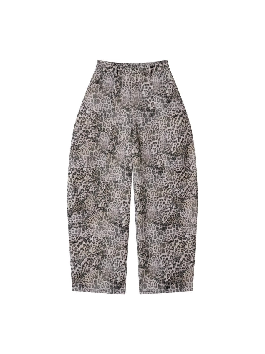 Leopard Print Scythe Wide-Leg Casual Jeans