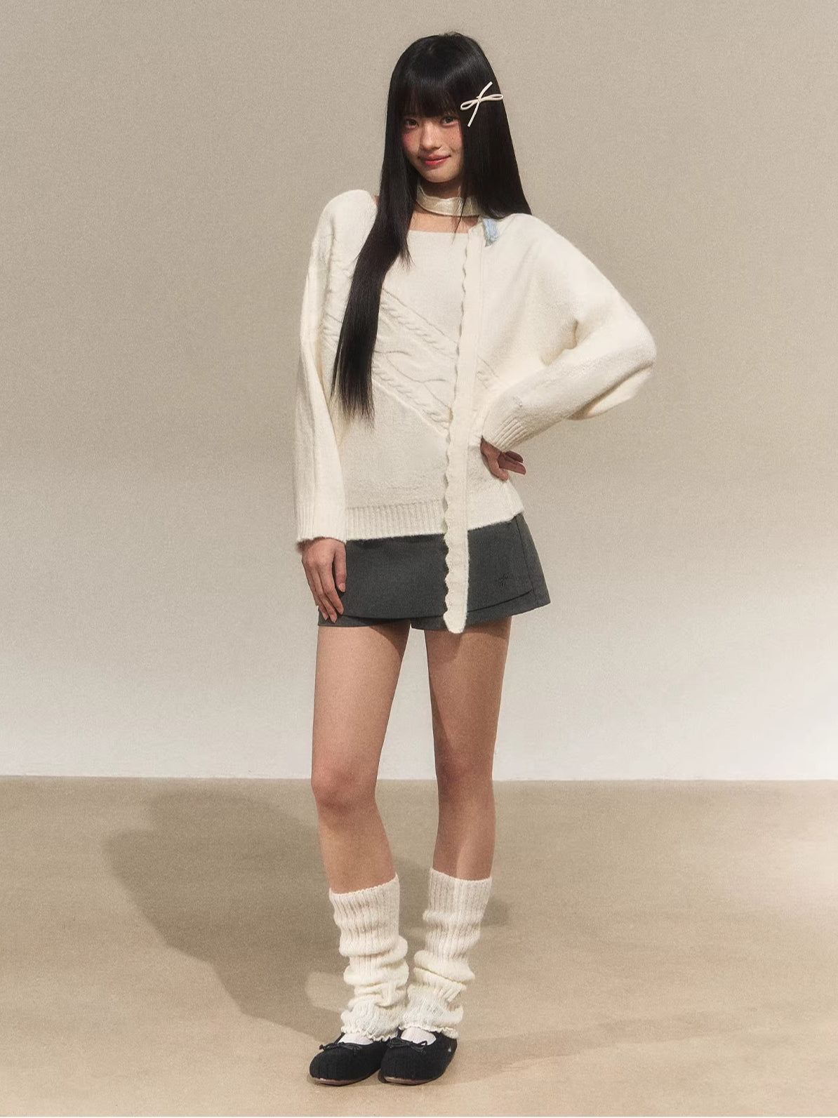 Lazy Floral Scarf Neck Sweater