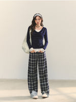 Dangle Collar Fake Two-Piece Color-Blocked Blouse