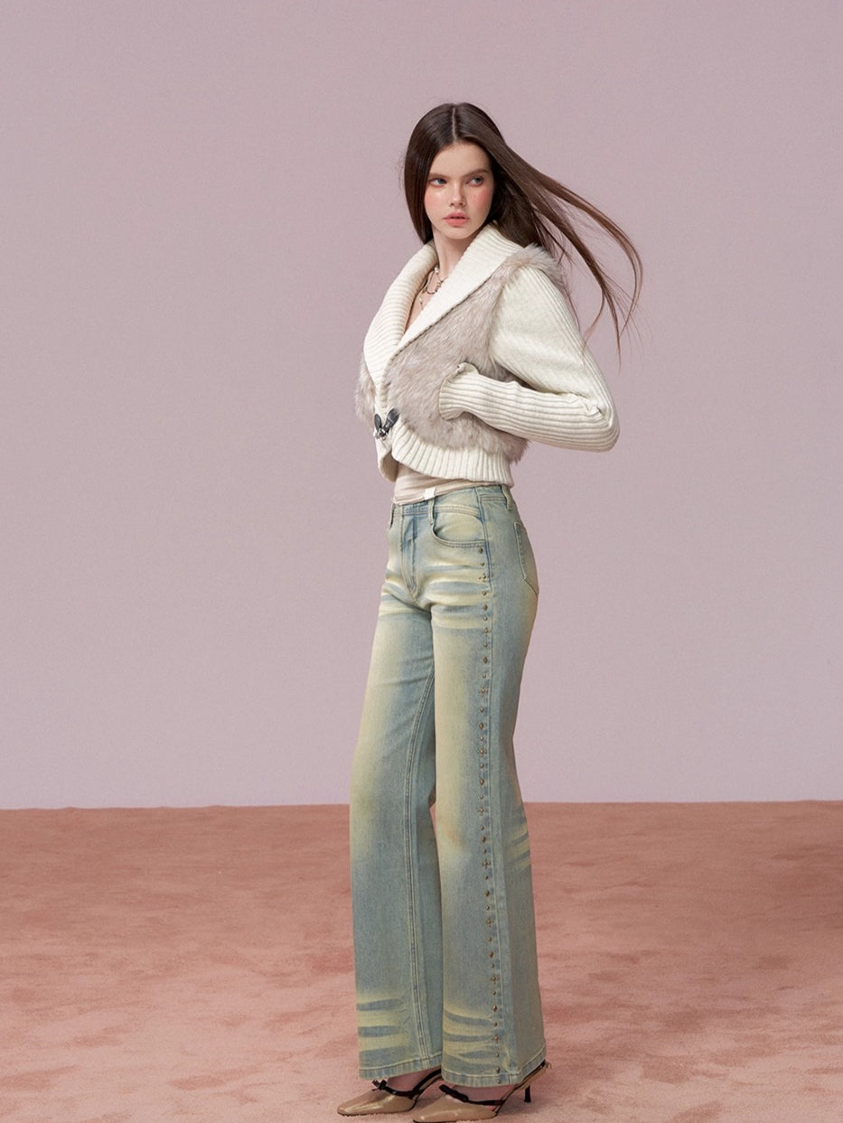 Studded Wash Straight-Leg Jeans