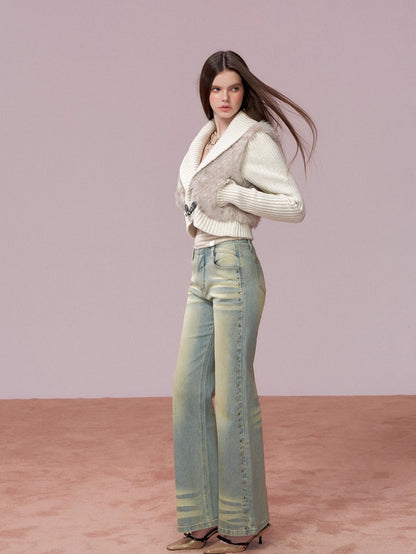 Studded Wash Straight-Leg Jeans