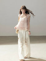 White Lace Hollow Wide Leg Pants
