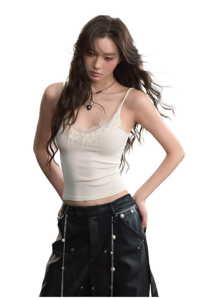 Lace Trim Cropped Cami Top