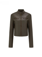 Brown Structured Leather Jacket