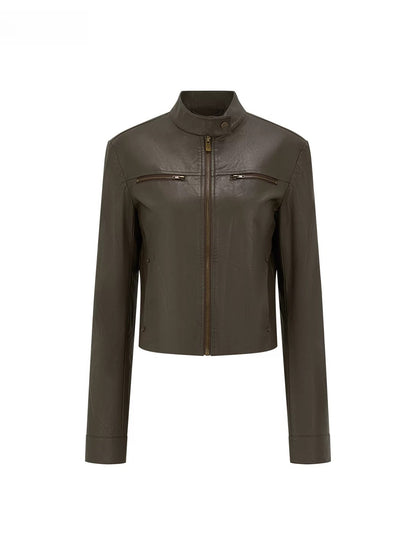 Brown Structured Leather Jacket