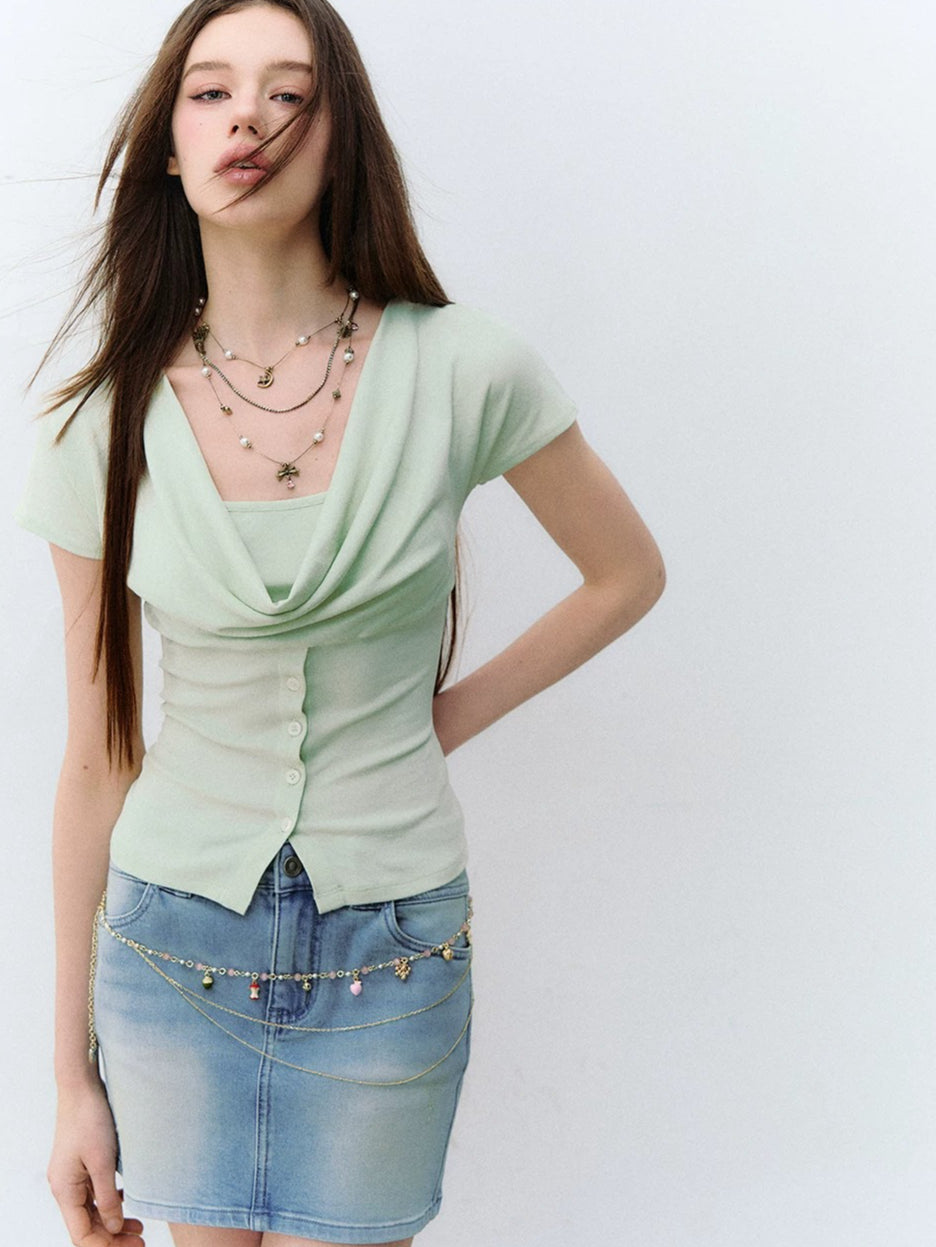 Layered Drape Button Tee