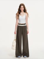 Gray Lace Waist Wide Pants