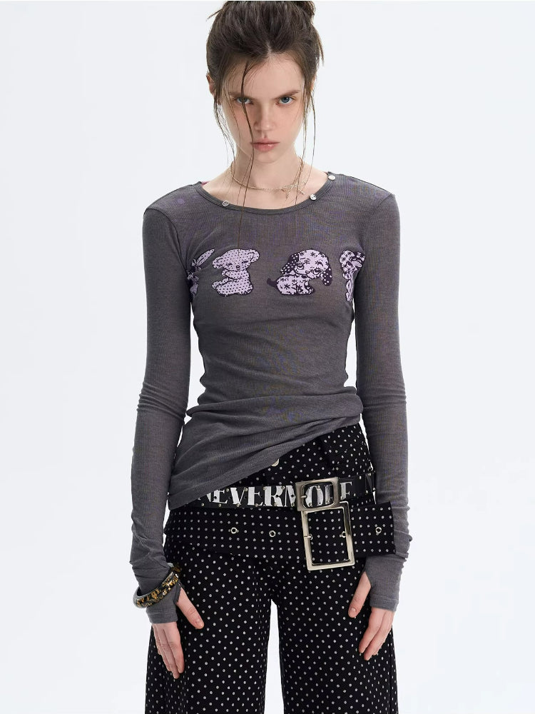 Puppy Print Layered Knit Top