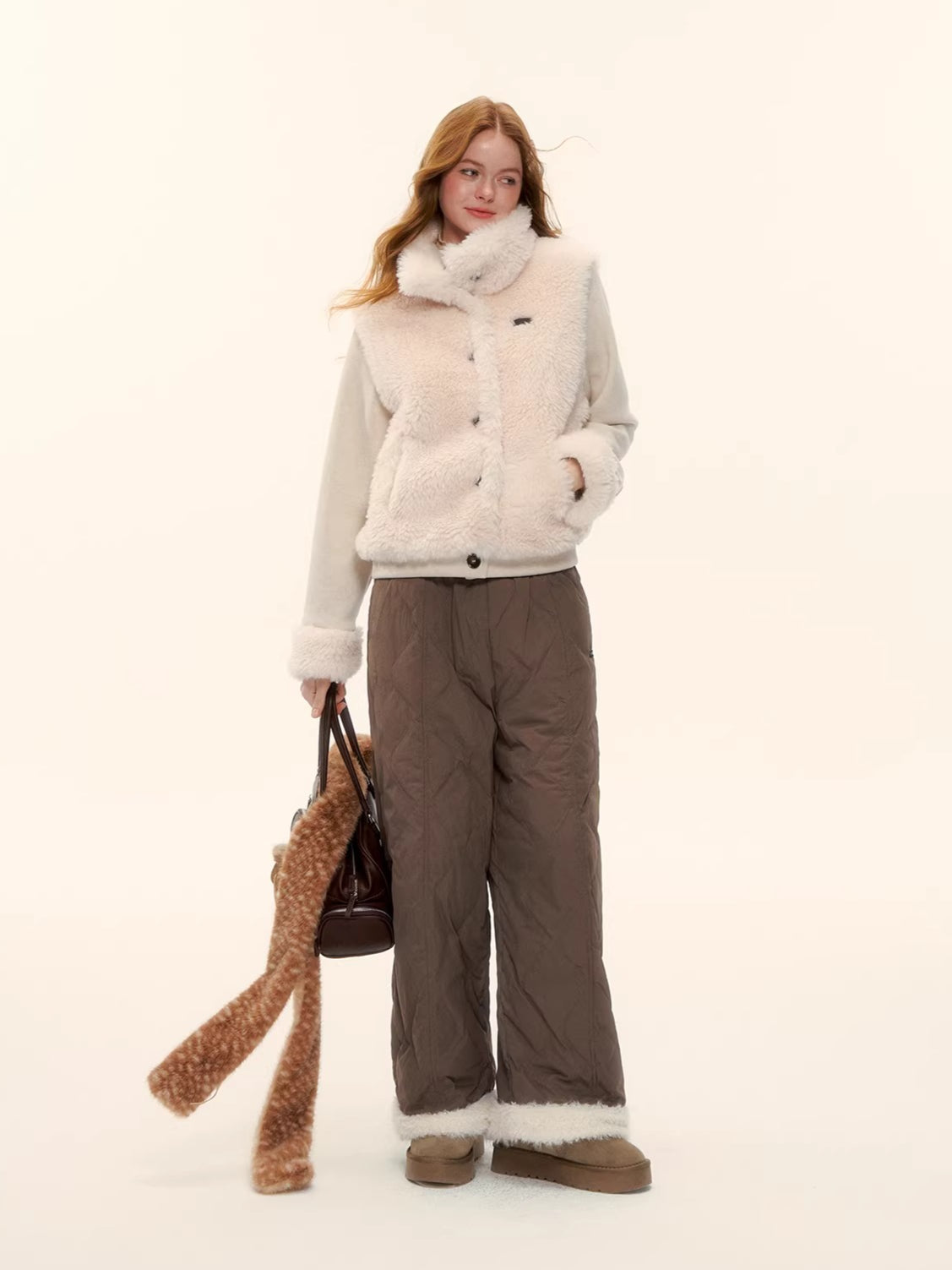 Raw-Hem Patchwork Wide-Leg Pants