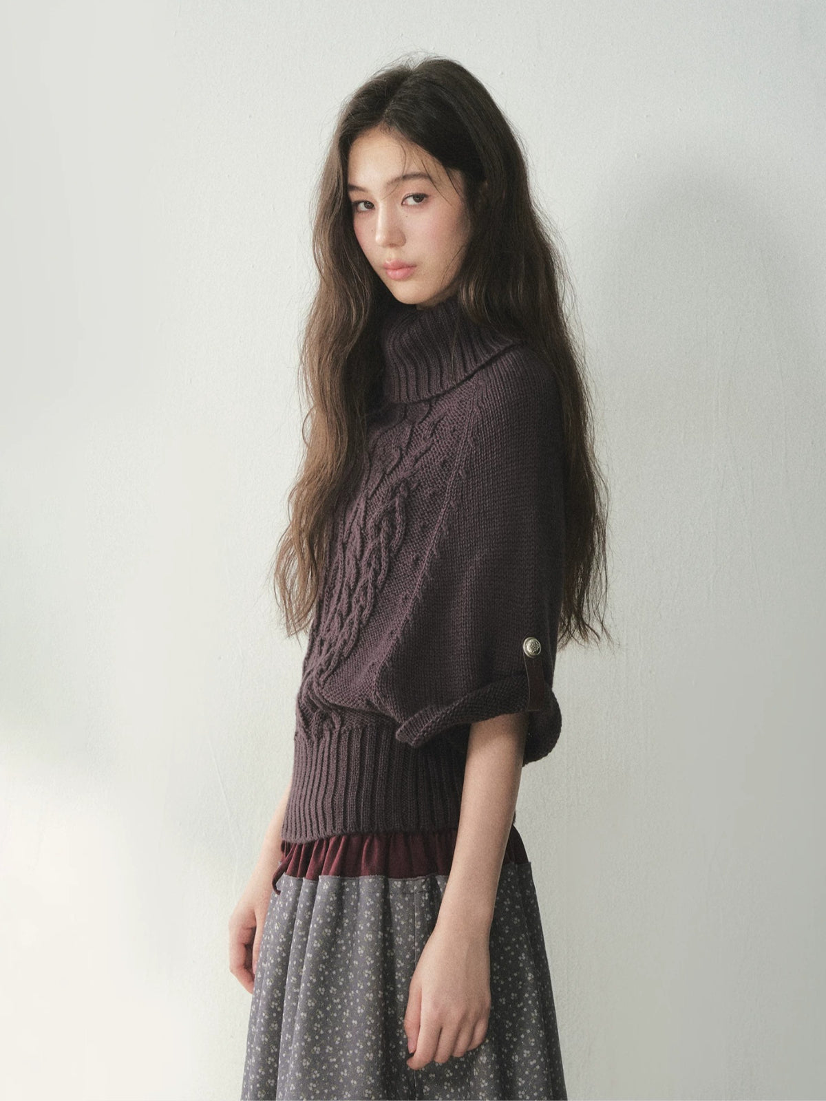 Cable Knit Turtleneck Cape Sweater