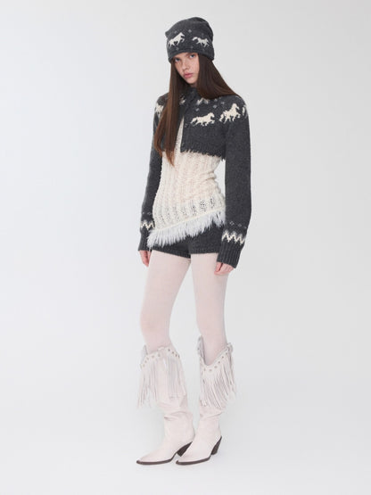 Fair Isle Pony Jacquard Knit Short Cardigan &amp; Shorts Set