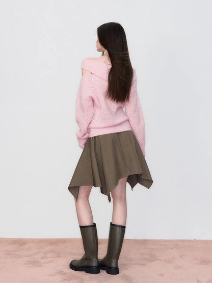 Asymmetrical Neck Knit Sweater