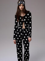 Polka Dot Contrast Knit Cardigan & Lounge Pants Set