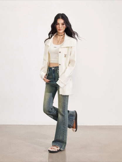 Oversized Collar Knit Jacket