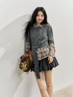 College Plaid Fake Two-piece Shirt