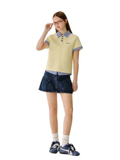 Yellow &amp; White Striped Faux-Layer Polo Shirt